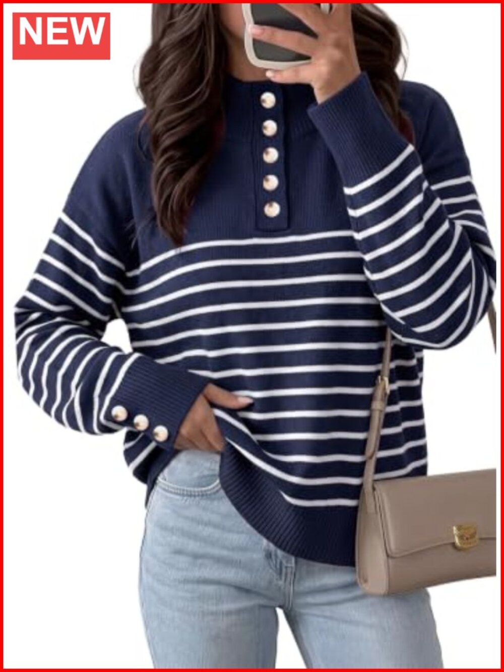 Oversized Striped Pullover Sweater Women Viscose Blend